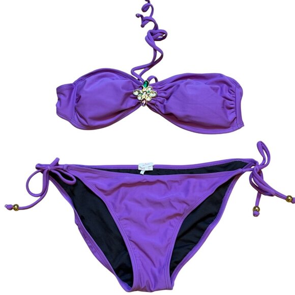 Y2K Purple Xhilaration Bikini Set With Jewel Accent & Tie Closures‎ L/XL - Picture 1 of 5